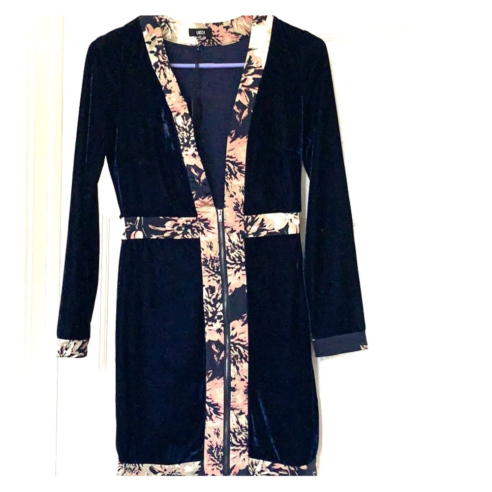 Long sleeve velour zip up mini dress